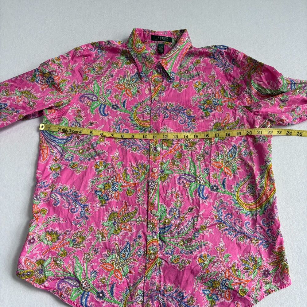 Ralph Lauren Paisley Button Shirt Blouse Women XL Pink 3/4 Sleeve w/Scarf Preppy - Picture 6 of 7